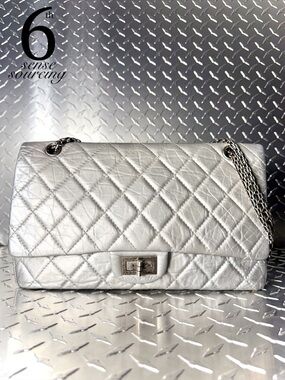 Chanel 2.55 Reissue Quilted Calfskin Jumbo Classic Flap in Metallic Silver